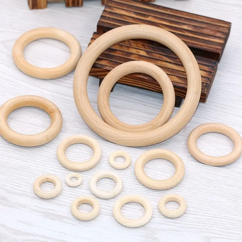 10Pcs Solid Wooden Rings 15-100MM Natural Wood Rings for Macrame DIY Crafts Wood Hoops Ornaments Connectors Jewelry Making