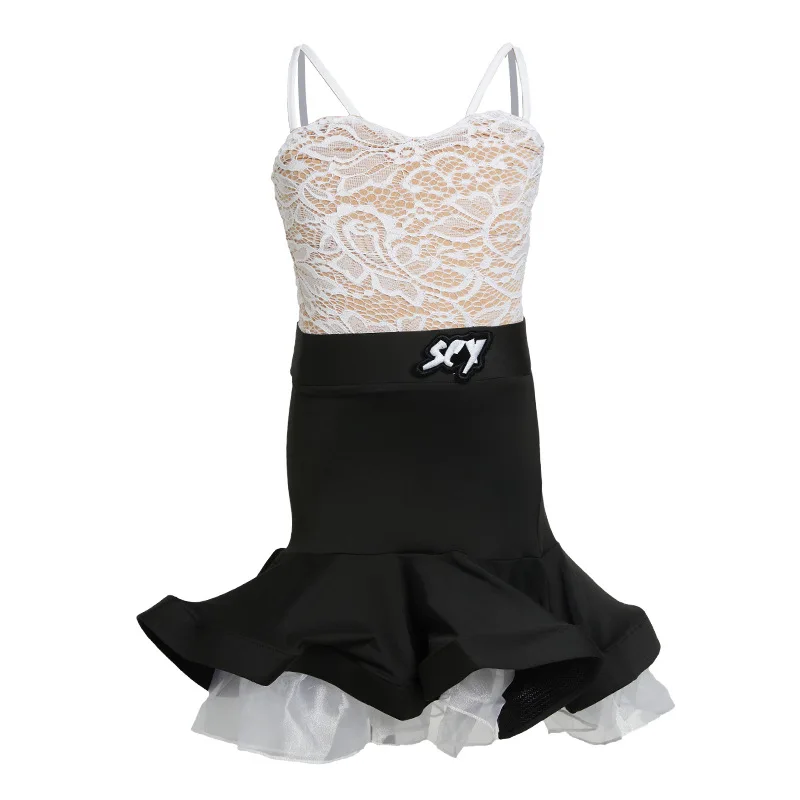 Dziewczęce białe, dopasowane, z odkrytymi plecami, z rozcięciem, stroje do ćwiczeń tanecznych, nowy dziecięcy strój do tańca latynoamerykańskiego z szelkami.