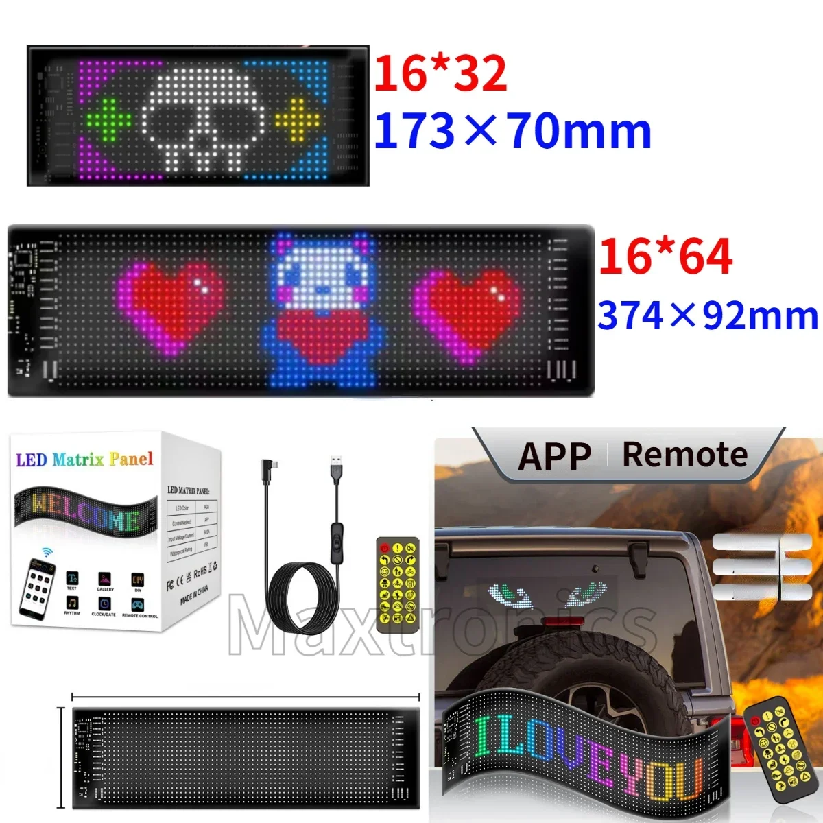 With Remote 5V LED Car Display Screen Bluetooth App Control Scrolling Bright Advertising LED Logo USB LED Matrix Pixel Panel