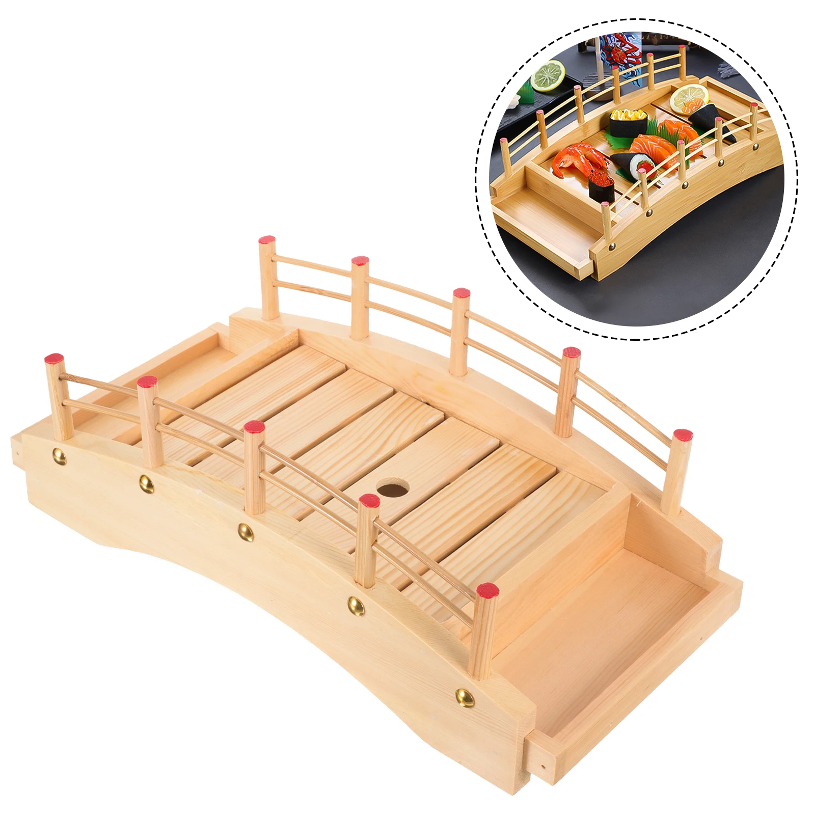 

Wooden Sushi Bridge Platter Natural Wood Material Food Tray Decorative Pieces Unique Shape Party Japanese Style Birthday