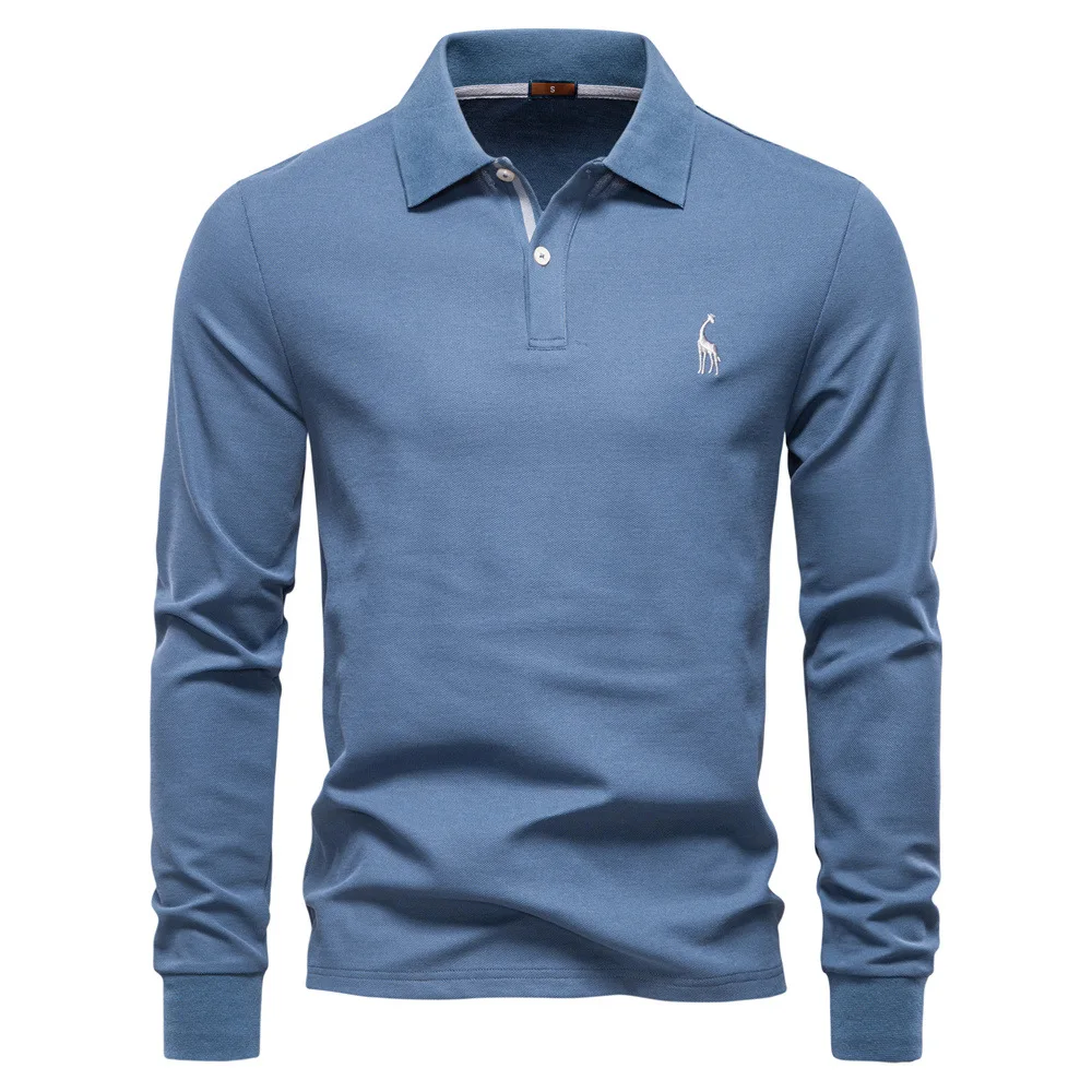 

2025 Autumn Polo Shirt Men Embroidery Long Sleeve Cotton Rich Blend Breathable Polos Solid Color Business Golf Polo Shirts Male