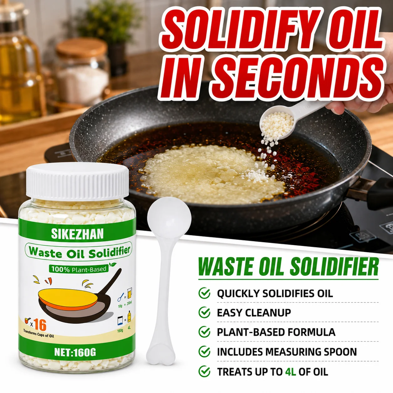 Waste Oil Solidifier Quickly Solidifies Used Cooking Oil & Various Greases A Cleaning & Solidifying Agent For Kitchen Waste Oil