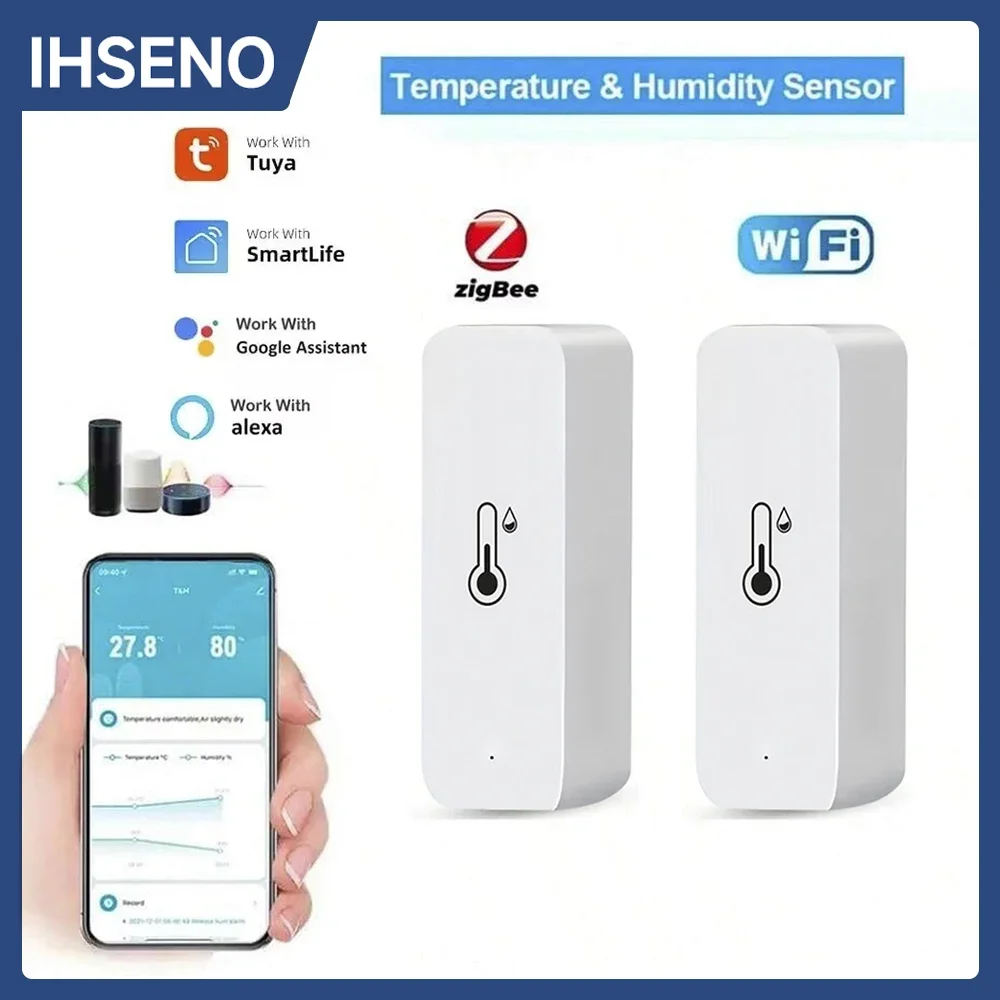 

Датчик температуры и влажности Tuya Zigbee/WiFi, домашний термометр, совместимый с Smart Life Alexa Google Assistant