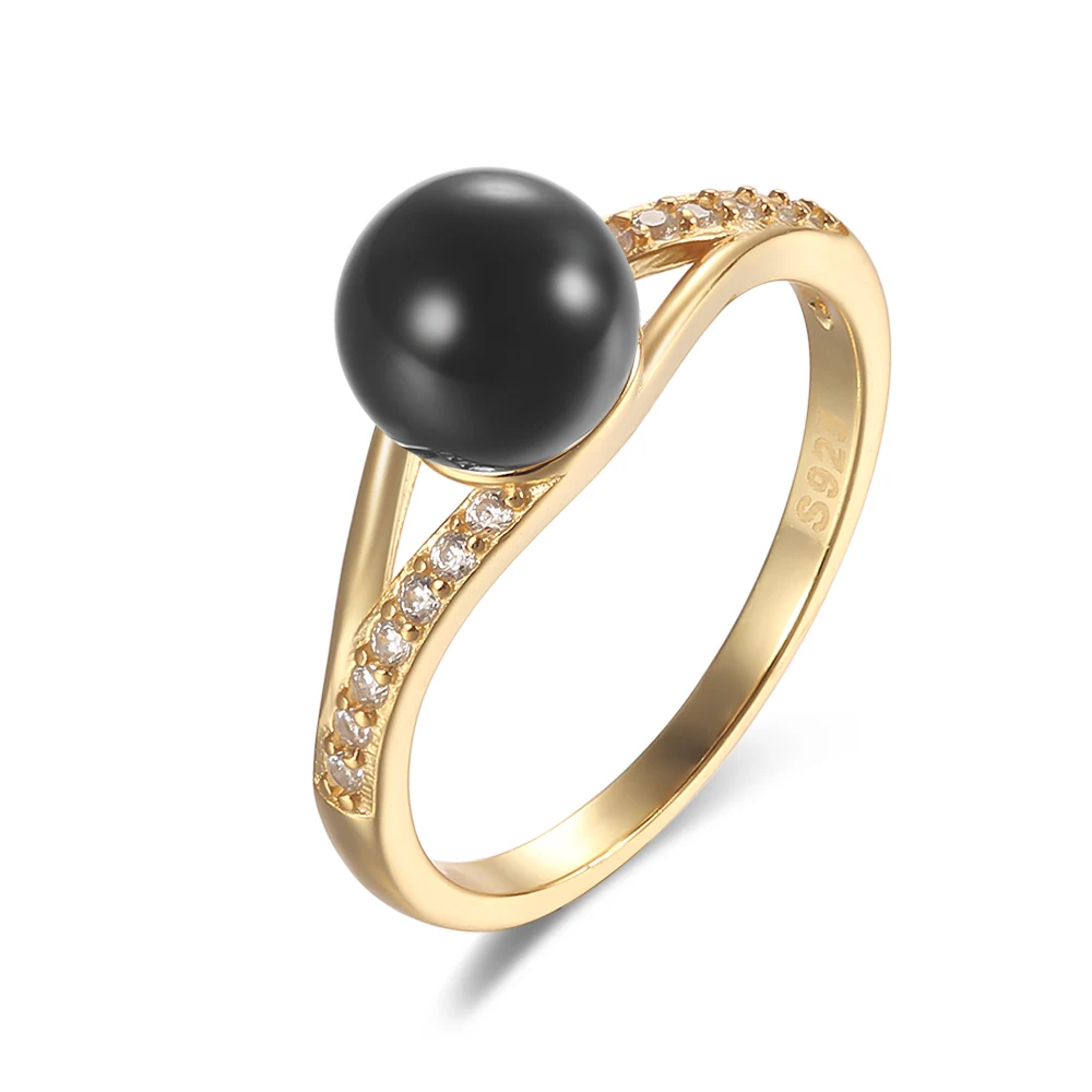 Retro sterling silver 925 White/Black 7mm pearl ring with AAA Cubic Zircon for women  Fine Jewelry Memorial Day wedding gifts