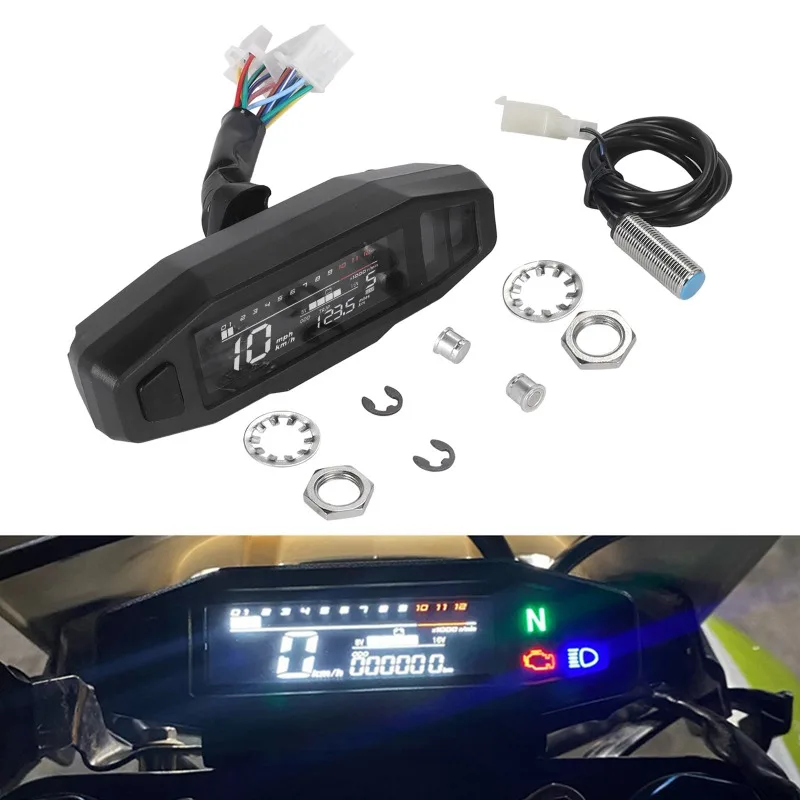 Motorcycle Instrument Modification Universal Liquid Crystal Electronic Multi-function Speedometer Rotational Speed Oil Meter