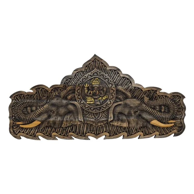 Thai wood carving wall Thai living room porch background wall decoration pendant South East Asia style teak carved board