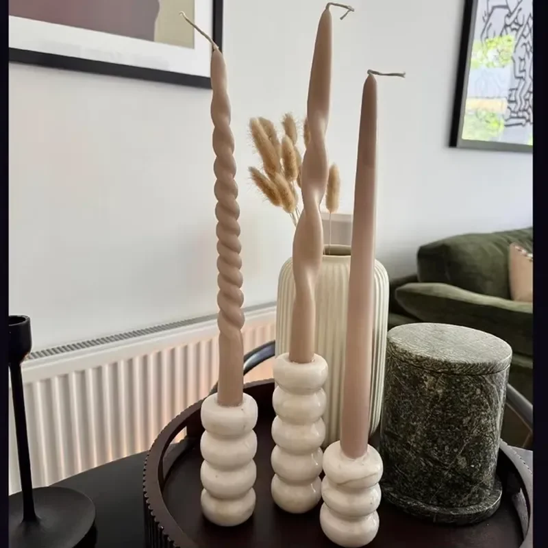 Newstar Handmade Natural Stone Candlesticks, Home Decor, Custom Size Available Marble Candle Holder Set of 3