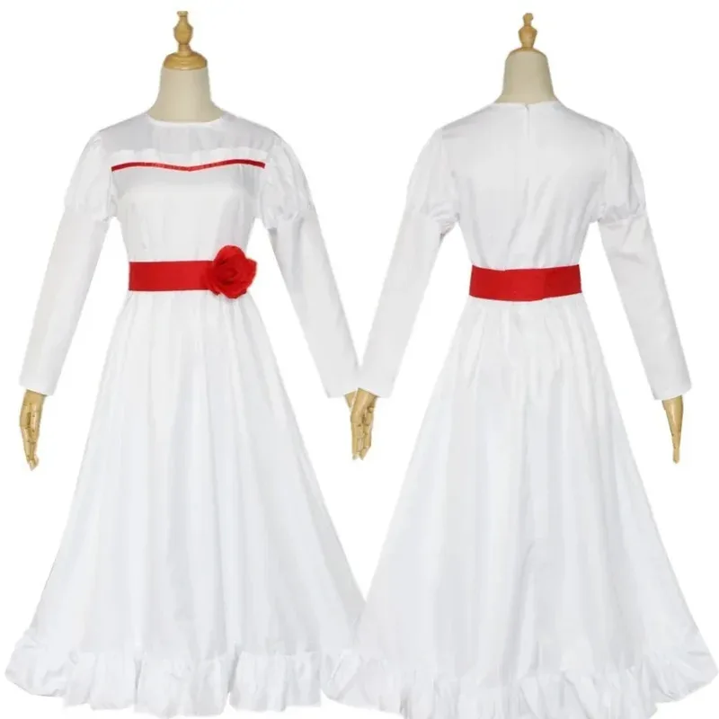 Robe blanche d'horreur d'halloween, jeu d'anime, manches longues, col rond, robe de performance féminine, vêtements de jeu de rôle pour enfants et adultes HQ005