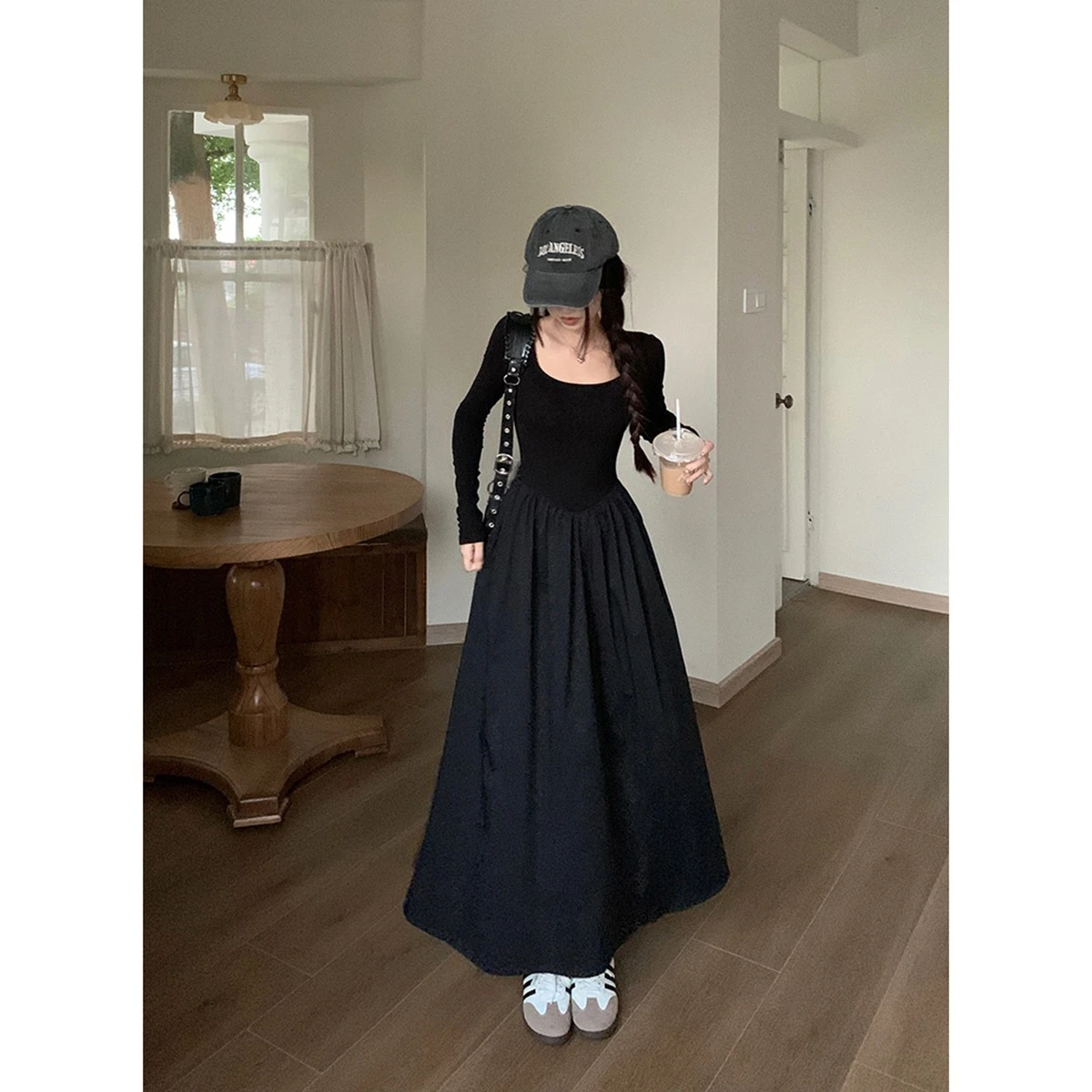 فساتين نسائية بأكمام طويلة فستان وصيفة العروس للربيع أشرطة من الساتان مزين بخصر ملتوي كبير الحجم طراز فرنسي أنيق بسيط #2