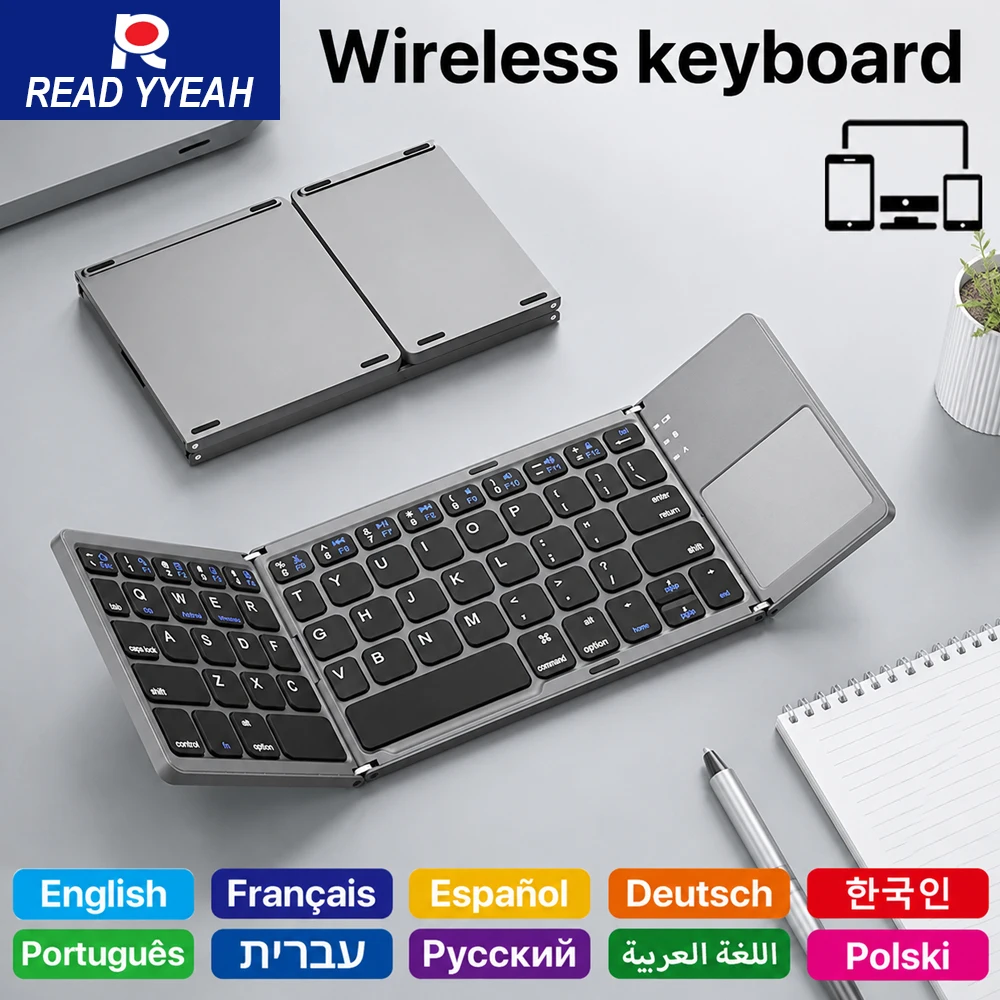 New 3‑Folding Bluetooth Keyboard with Touchpad Type‑C Rechargeable Portable Mini Keyboard For iOS Android Windows iPad Tablet