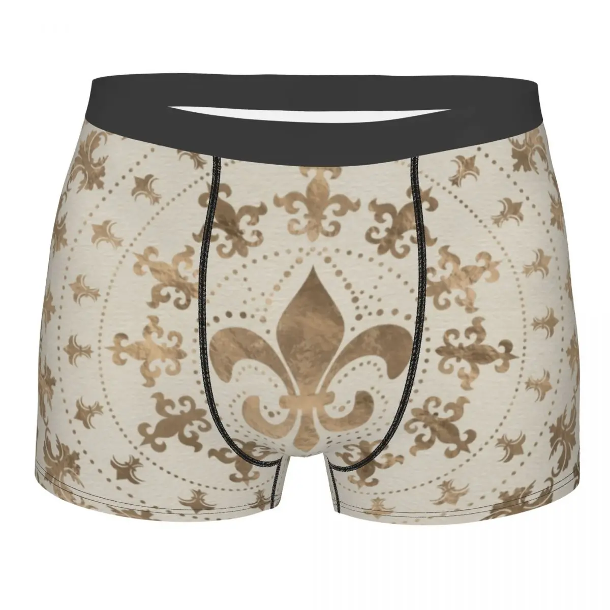 Custom Male Cool Fleur De Lis Pastel Gold Underwear Boxer Briefs Men Stretch Shorts Underpants