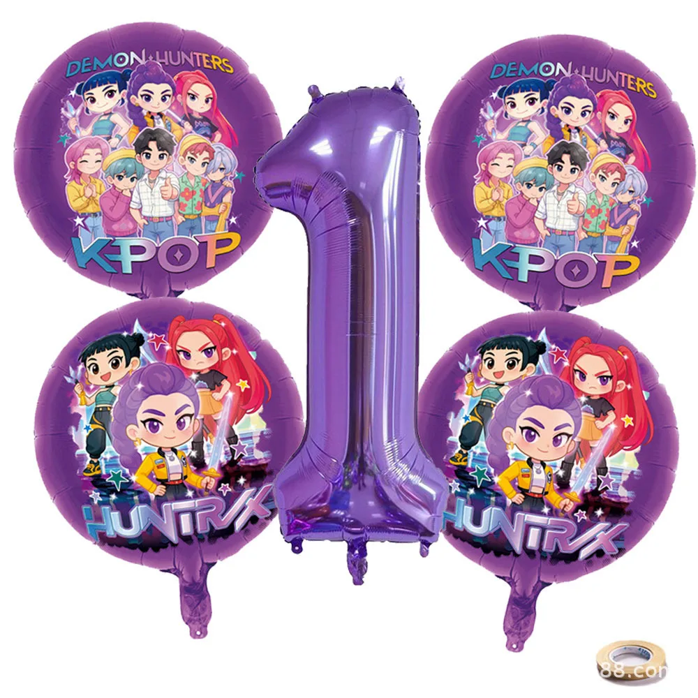 K P Foil Balloon Set Girl Group 1-9 Number Purple Star Balloons Character Cake Toppers for Birthday Party Photo Props image 3