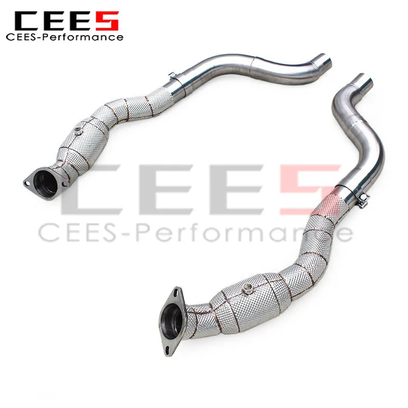 CEES con bajante de catalizador para Dodge Challenger 6.4L 2019+ Turbos de motor Tubos de acero inoxidable Sistema de cabezal de escape cañado