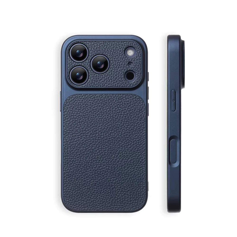 Luxuriöse Hartschale mit Lychee-Textur aus Leder für iPhone 18 17 Pro Max 16 15 14 13 12 ProMax mit vollständigem Linsenschutz – Detail 3