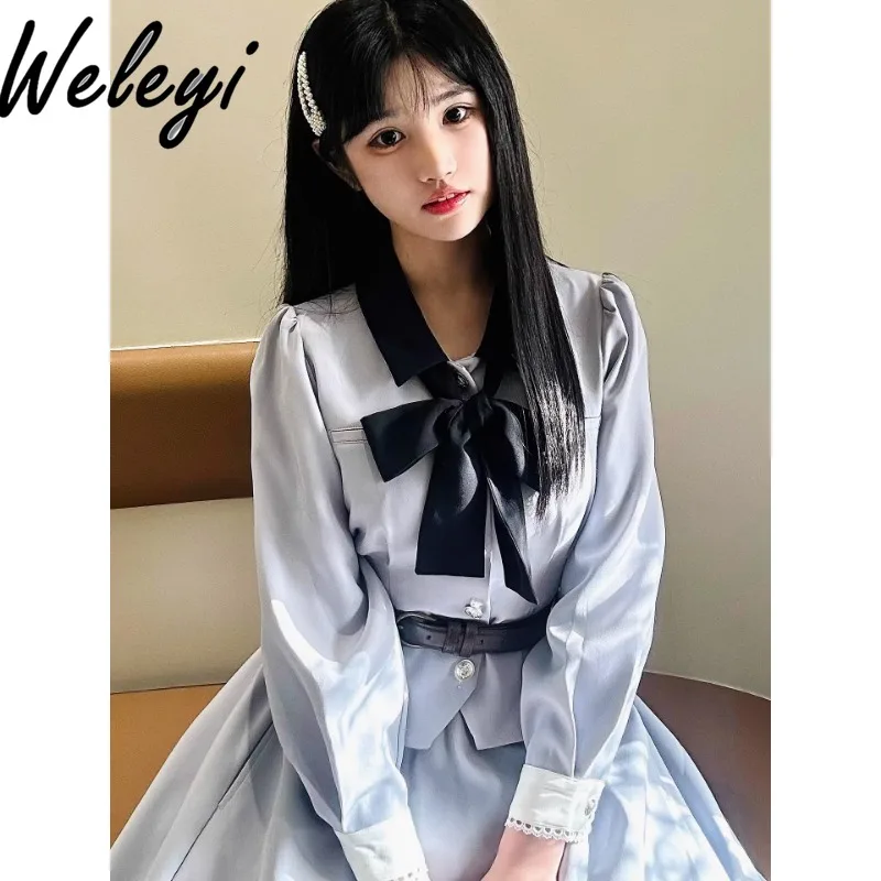 

Lolita Kawaii Commuter Ropa De Mujer Skirt Set Autumn Streetwear New Cutecore Long Sleeve Coat Fashion Waistcoat Long Skirt Sets