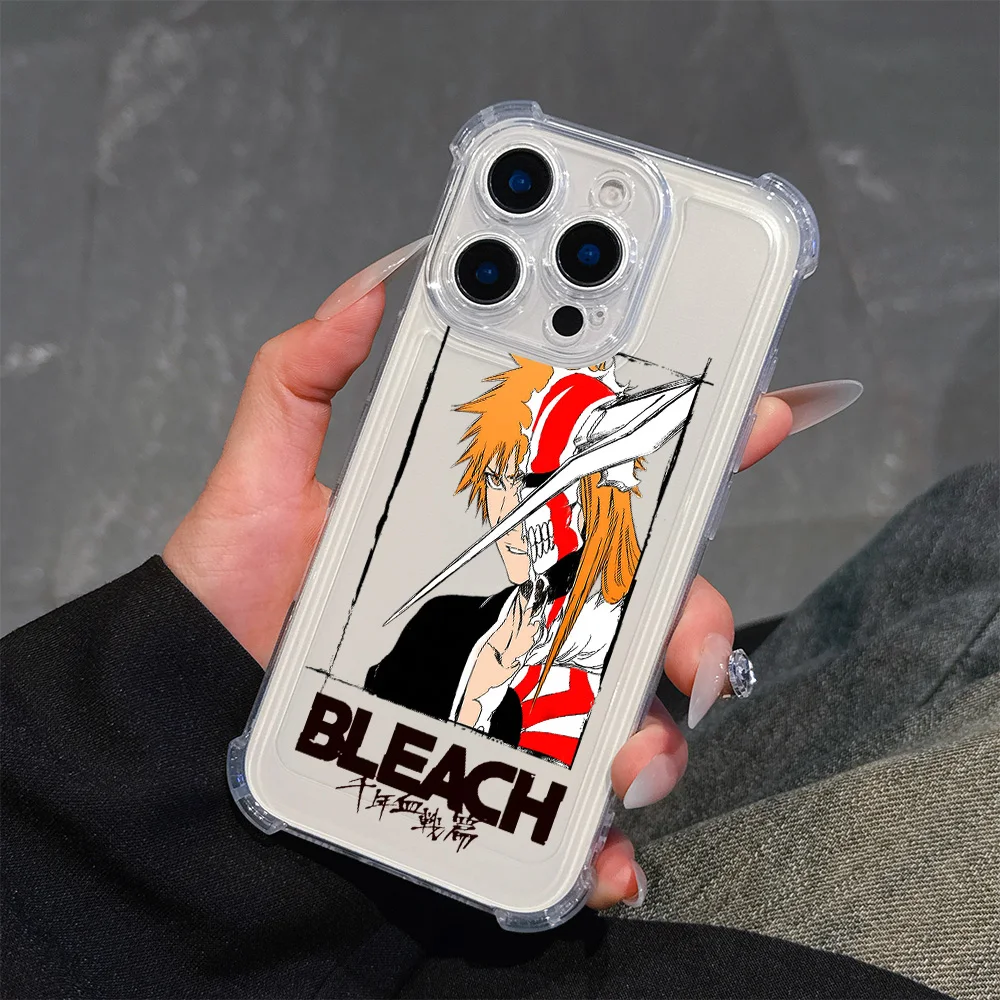 Hot Anime BLEACH Ichigo Phone Case For iPhone 16 15 14 13 12 11 Mini Pro Max X XR XSMax 7 8 Plus Anti Fall Transparent Cover