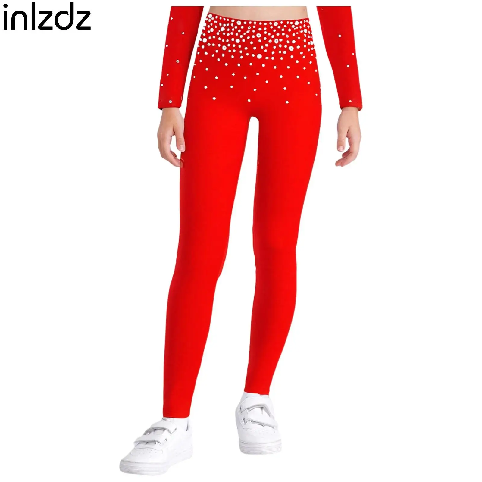 

Kids Girl Ballet Modern Dance Figure Skating Performance Costume Sparkling Rhinestones Metallic Pants Elastic Waistband Leggings