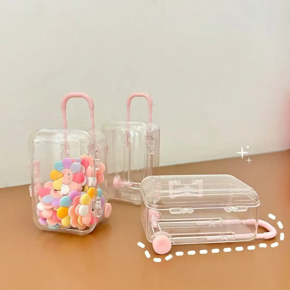 6pcs Trolley Case Suitcase Displays Box Transparent Organize Boxes Mini Trolley Candy Box Cute Telescoping Handle