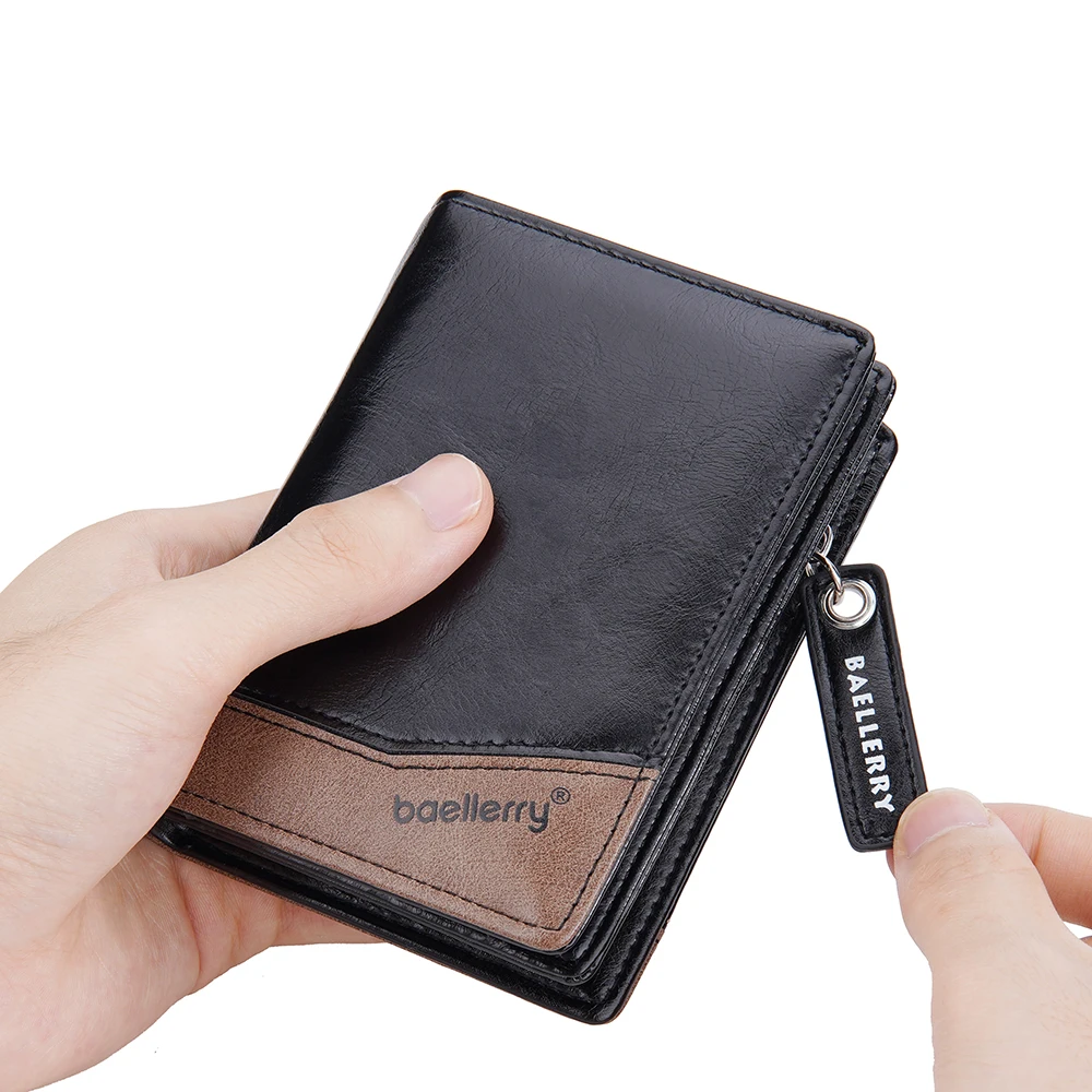1Pcs/Baellerry Men's Pu Leather Wallet, Large Capacity Multi-Card Slot Zipper 80% off Wallet, with Id Window and Coin Pocket, Ideal Gift for Men