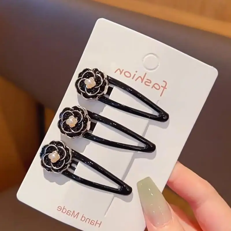 2/6 Stück elegante Kamelien-Haarspangen, vielseitige, modische Haarspangen mit seitlichem Pony und Blumenmuster für stilvolles Haar-Accessoire – Detail 4