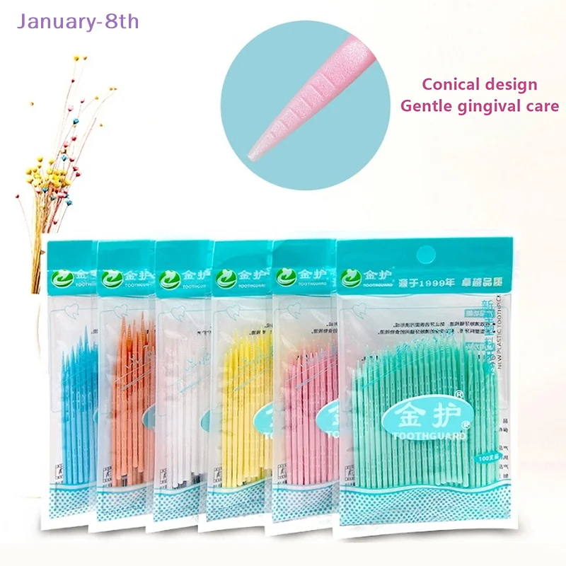 100PCS/Pack Single-Head Dental Floss Interdental Toothpick Brush Brush Teeth Stick Dental Oral Care Toothpicks Floss Pick