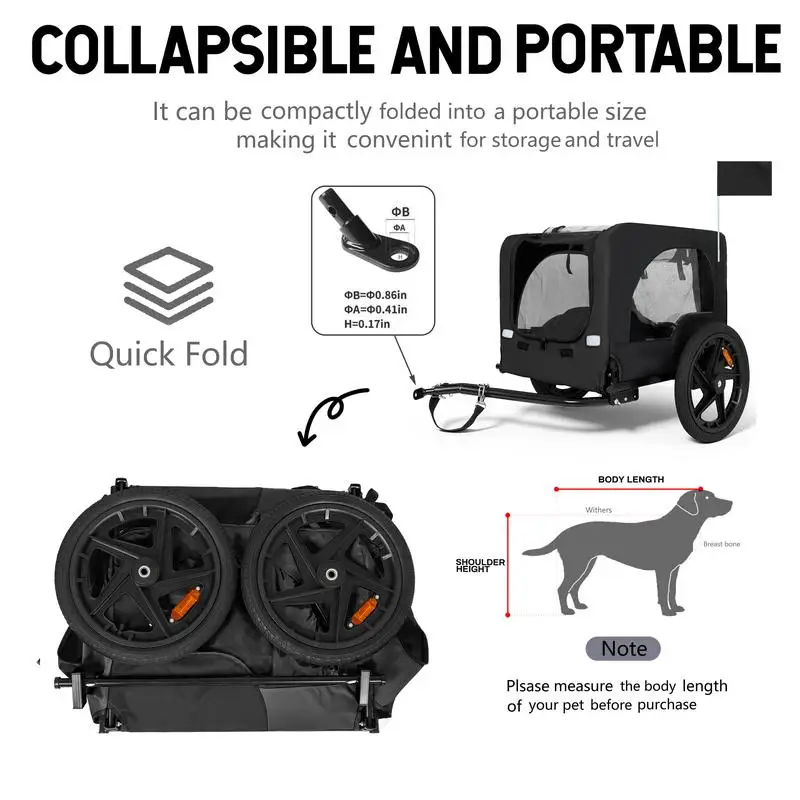 Remolque plegable para bicicletas para mascotas con ruedas todo terreno de 16" y enganche universal - Transportador plegable para perros/carga para bicicletas - Pesado