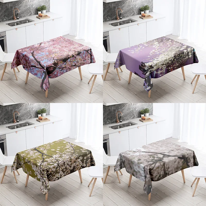 Peach Blossom Floral Tablecloth Anti-Stain Waterproof Dining Table Home Decor Rectangular Kitchen Fireplace Countertop