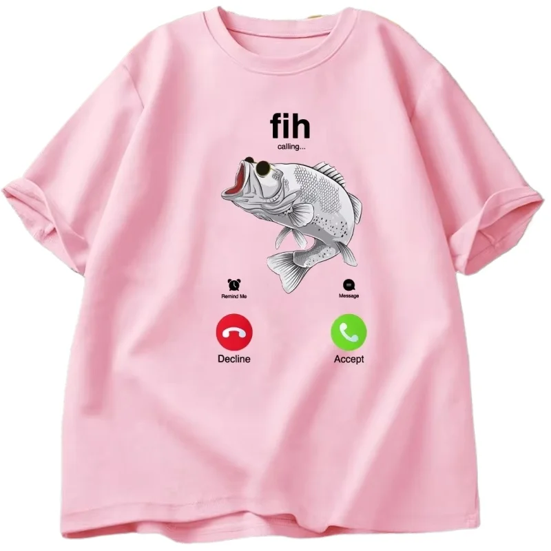 Fih الدعوة تي شيرت مضحك الأسماك يدعو سخيف تي شيرت الأسماك بون قميص للصيادين ملابس رجل عادية القطن قصير الأكمام بلايز #4