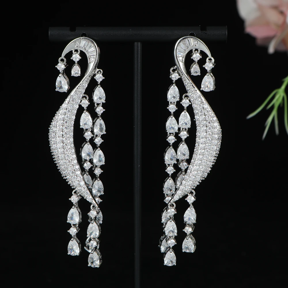 

Luxury Long Waterdrop Tassel S Type Earrings For Women Wedding Party Indian Dubai Bridal Jewelry Boucle D'oreille Femme E1217