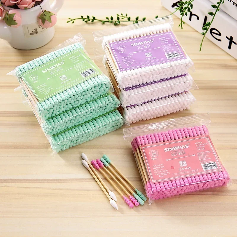 100/200pcs/Box Bamboo Baby Cotton Swab Wood Sticks Soft Cotton Buds Cleaning of Ears Tampons Cotonete Pampons Health Beauty