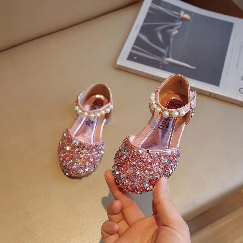 Girls' Sandals 2024 Spring Princess Baotou Baby Shoes Children's Bean Diamond Girls' Single Shoes