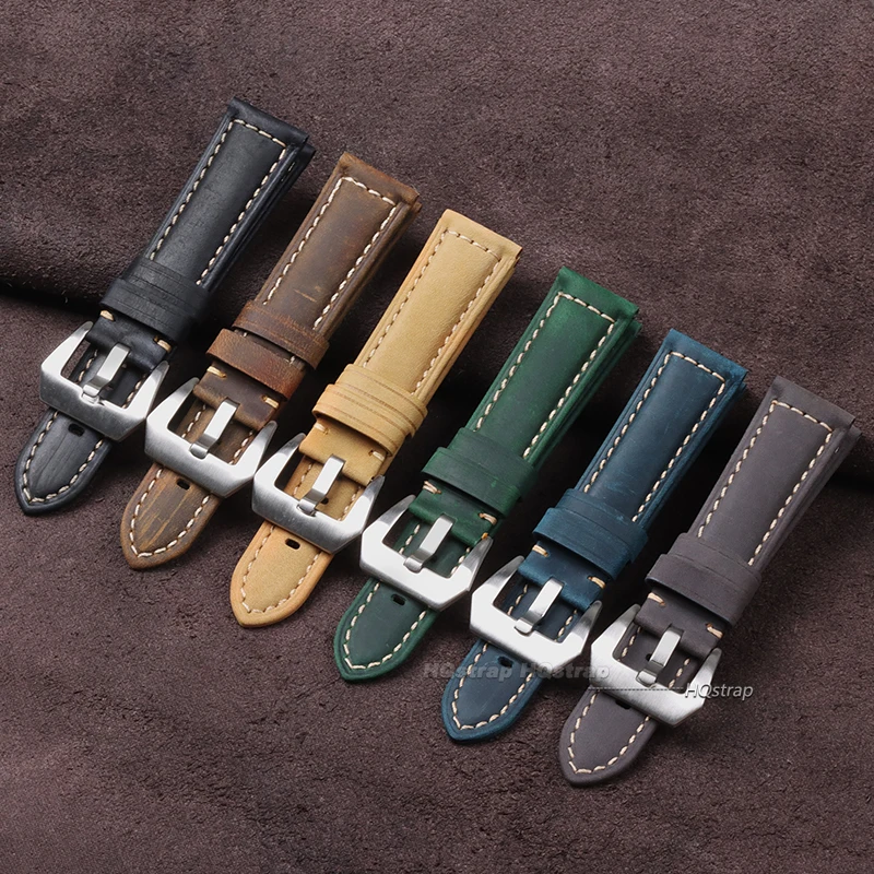 Vintage Leather Watchband for Panerai 20mm 22mm 24mm 24mm New Style Handmade Strap Watch Accessories Frosted Band 7 Colors