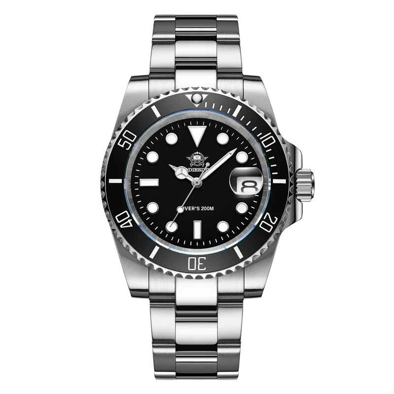 ADDIESDIVE Luxus-Herrenuhr mit Keramiklünette, BGW9 Superhelle Leuchtfunktion, Edelstahl, Casual Quarzuhr, 200m Wasserdicht, Outdoor-Sportuhr