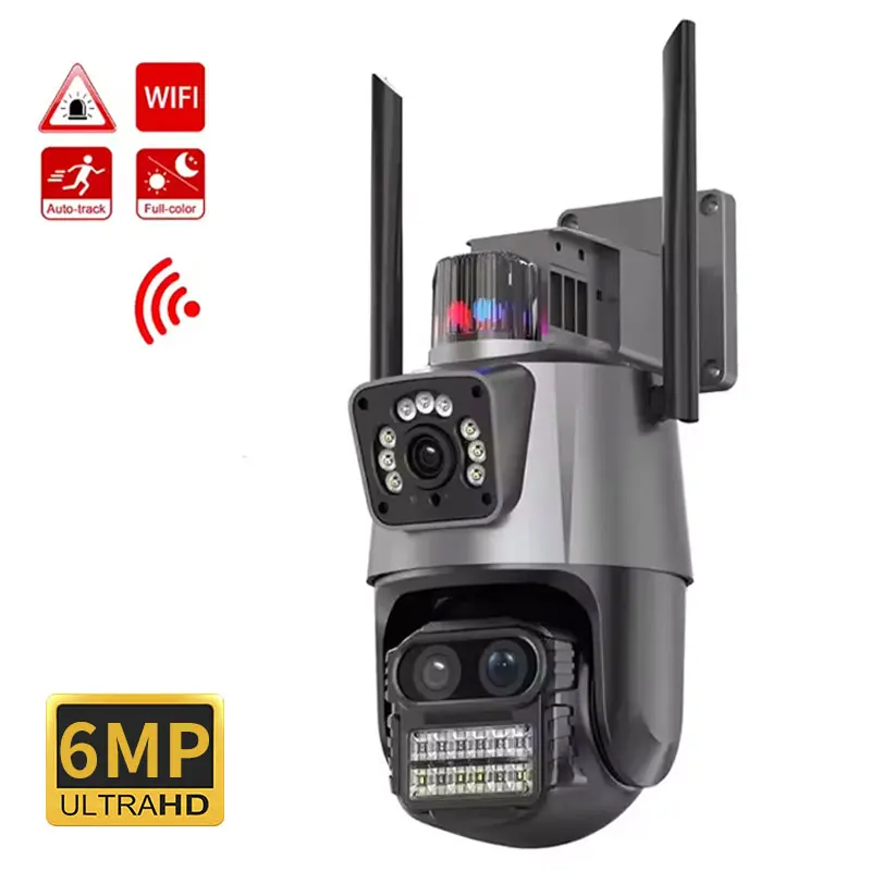 

6MP IP-камера iCsee APP с 8-кратным зумом, Bluetooth, двумя объективами, PTZ, AI-детектором человека, полноцветным изображением для домашней безопасности и видеонаблюдения
