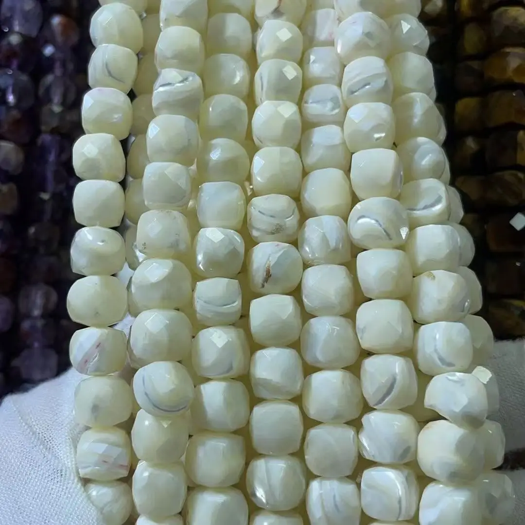 Wholesale Natural White Shell 8x8mm Square Cut Length:38cm