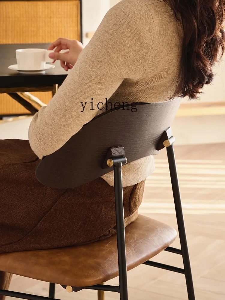 Zk Dining Chair Furniture Industrial Style Solid Wood Oil Wax Leather Pu Coffee Backrest Iron Dining Chair