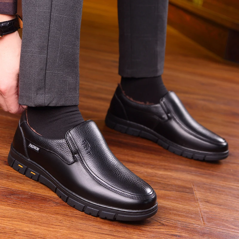 Big Size 46 Winter Snow Boots Men's High Top Leather Casual Shoes Warm Thermal Insulated Fur Lined Ankle Boots Outdoor Man Flats