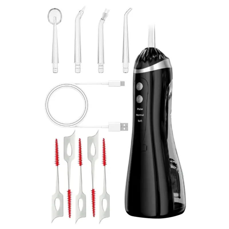 

A66T-Ирригатор для чистки зубов, водонепроницаемый (IPX7), перезаряжаемый, портативный, 4 насадки для ухода за полостью рта и отбеливания (черный)