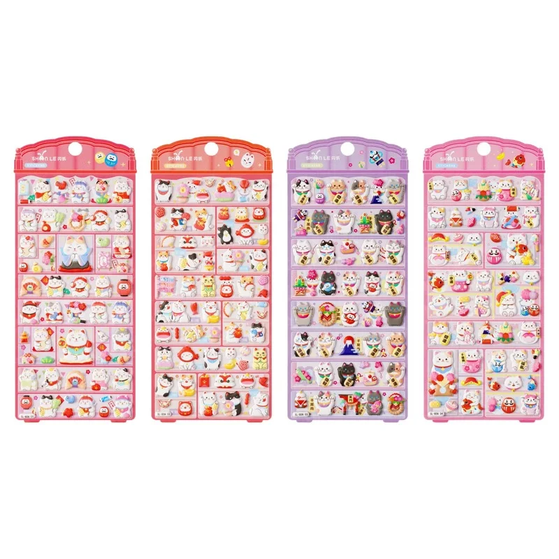 

Shan Le 3D Japanese Maneki Neko Puffy Cartoon Stickers Kids Educational Craft Decals For Phone Laptop Decor Cute Lucky Cat Gift