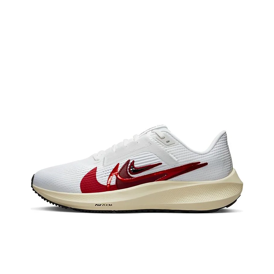 Nike Air Zoom Pegasus 40 Breathable Rebound Low top Casual Training Running Shoes Women's White Red Black FB7703-100