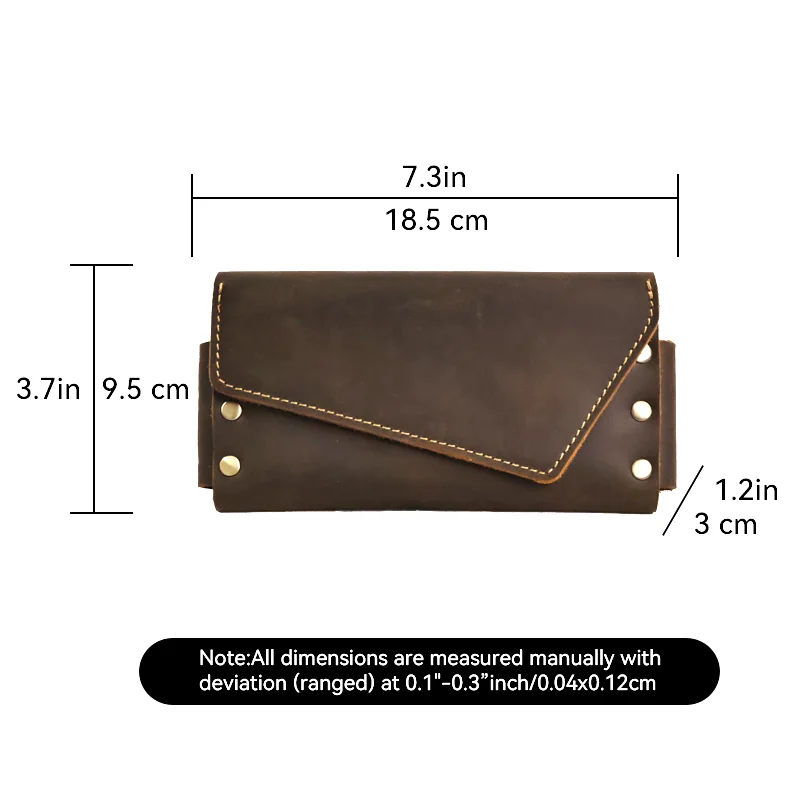 RIYAO Genuine Leather Vintage Dual Layer Flip Phone Holster Wallet Case Belt Clip Waist Bag Outdoor Travel Phone Bag Purse Men