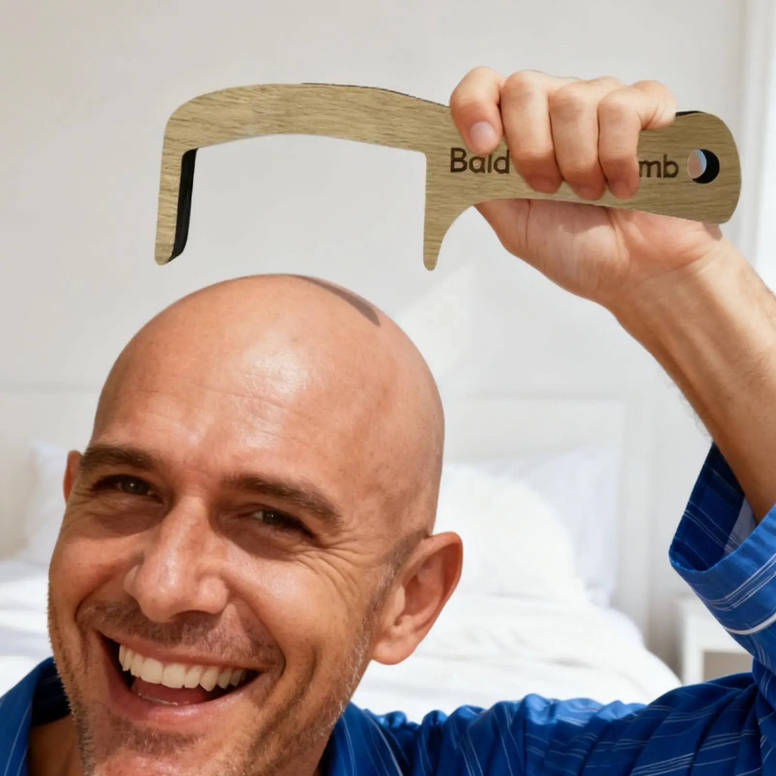 Wooden Bald Man Comb Large Wide Tooth Funny Grooming Brush for Men Beard Mustache Styling Wooden Bald Man Comb