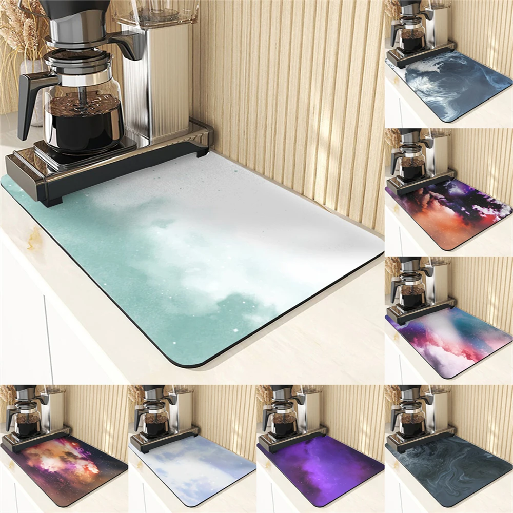 Sky Style Diatomaceous Earth Mat Kitchen Silicone Dish Mats Table Clouds Pattern Absorbent Drying Mat For Kitchen Tables Mats