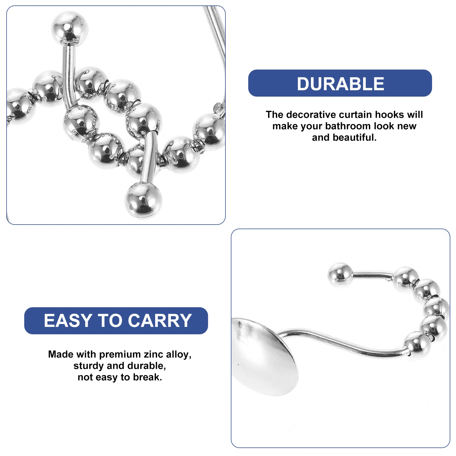 

12Pcs Shower Curtain Accessories Decorative Zinc Alloy Hooks for Bathroom Use Smooth Gliding Non-Slip Hanging Solution