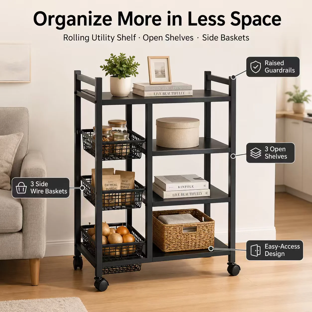 Space-Efficient Shelves for The Kitchen, Robust Build, Long-Lasting Shelving Unit, Storage Area, And a Versatile Storage Rack, Kitchen Commercial Wheeled Shelves, Standing Shelf