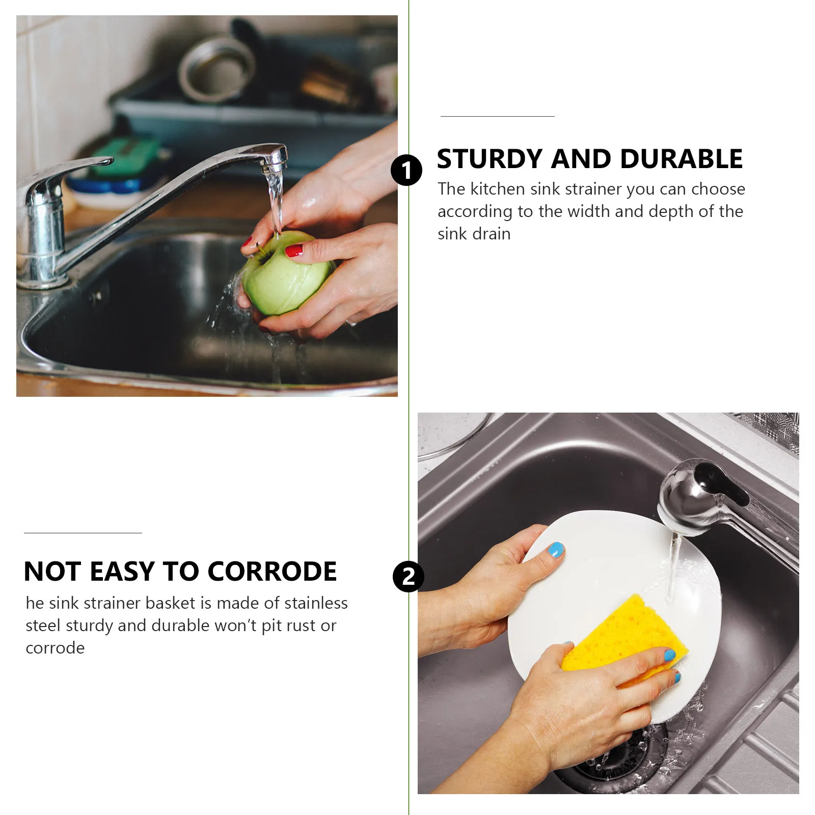 Heavy Duty Stainless Steel Sink Strainer Basket with Lift Handle Pinhole Micro Mesh Filter for Kitchen Sink Drain and Garbage