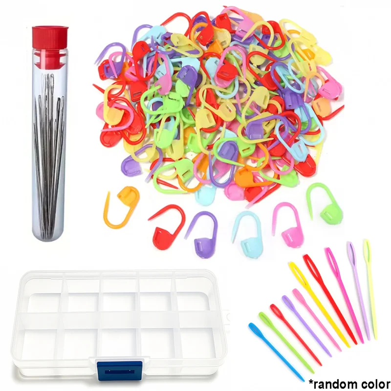 Sewing Knitting Kits Large Eye Blunt Yarn Needles & Plastic Weaving Needles & Crochet Locking Counter Stitch Markers Tools