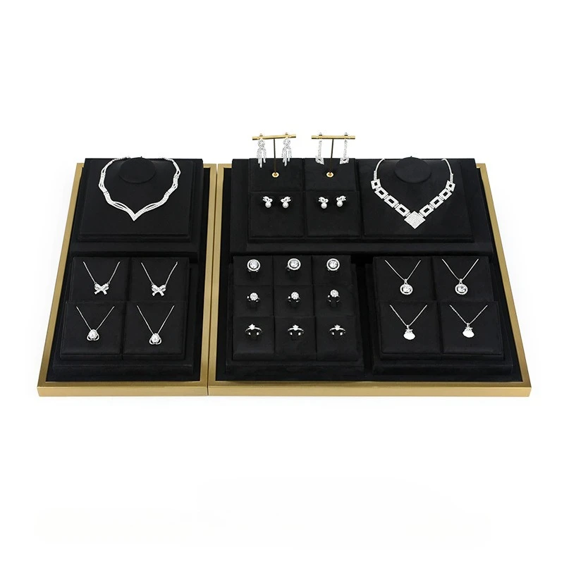 

High end jewelry display props, black microfiber metal frame counter jewelry display stand