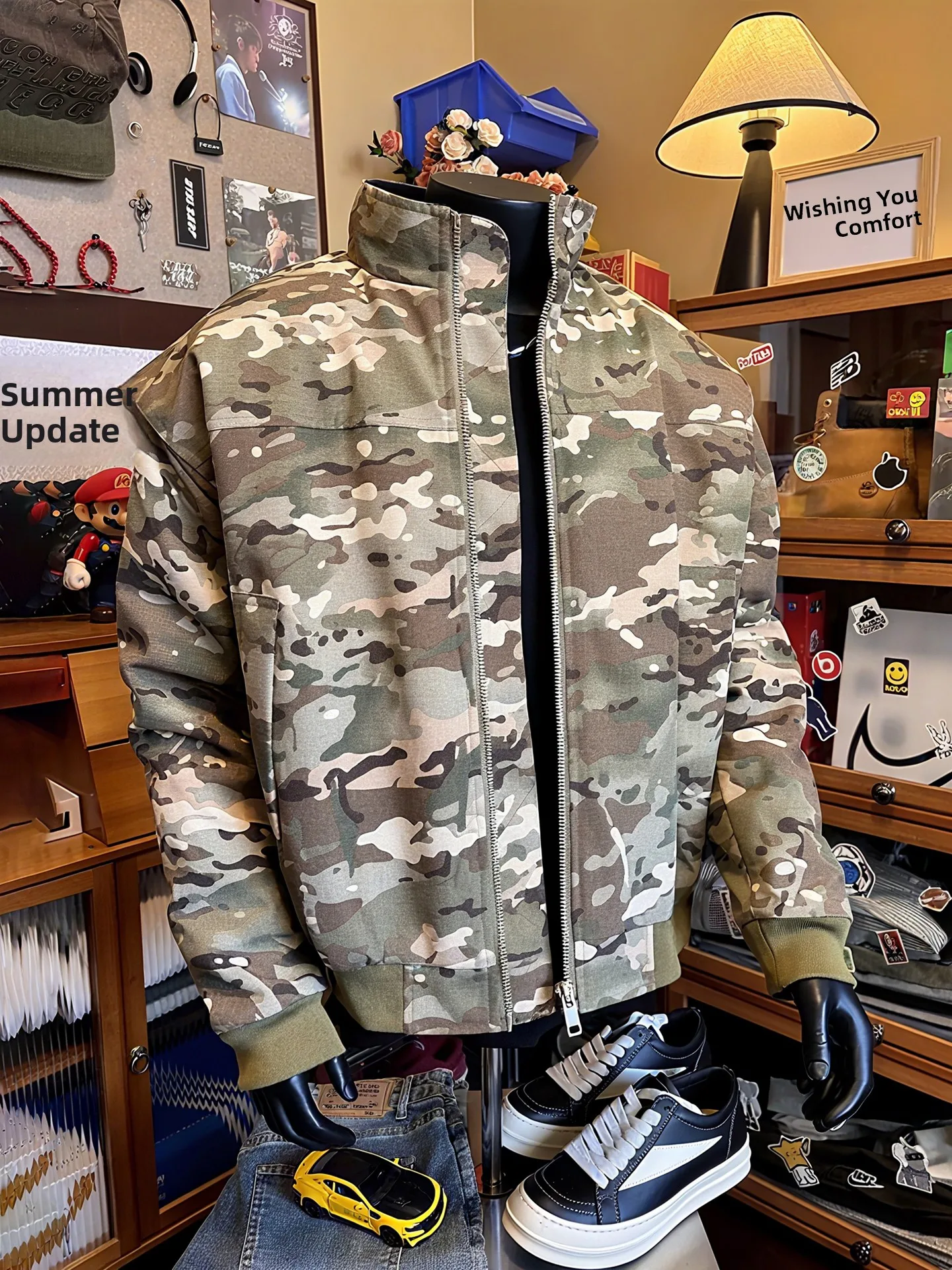 

Camouflage Jaet Men's ort Sle Stand Collar American High Street Faion Outerwear Cleanfit Silhouette Youth Wear