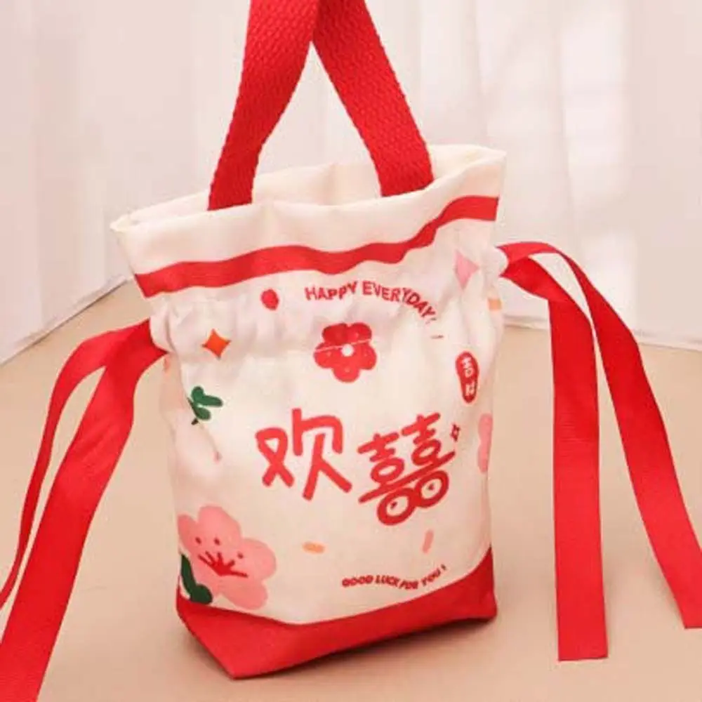 Floral Canvas Drawstring Bag Bird Korean Style Festive Sugar Bag Wedding Candy Bag Jewerly Packing Bag Bowknot Handbag